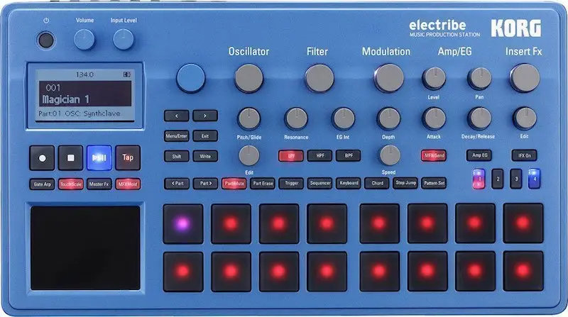 Der electribe ist eine Synthesizer-basierte Produktionsmaschine, die Inspiration blitzschnell in Sound umwandelt. Es enthält zahlreiche analoge Oszillatoren und eine Vielzahl von Filtern. Egal, ob Sie Sounds auswählen oder bearbeiten, die ganze Action
