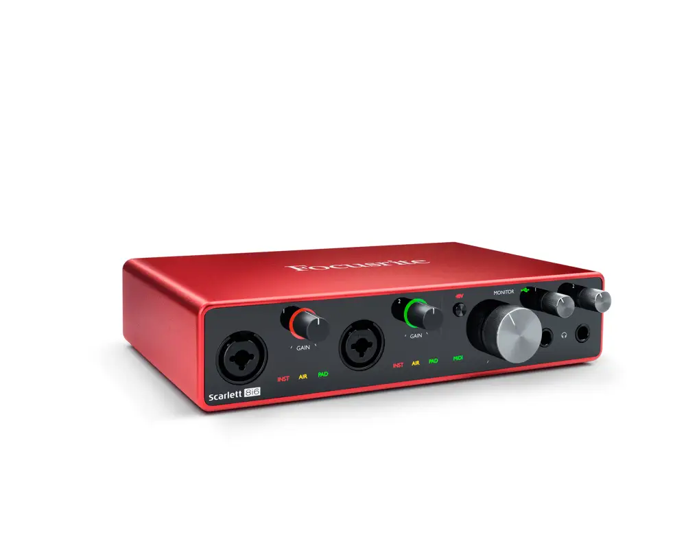 
Focusrite Scarlett 8i6 3. Audiointerface
schräg
