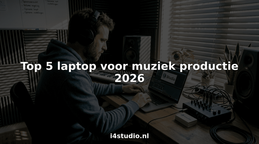 Ein Produzent sitzt im Studio hinter seinem Laptop und arbeitet an neuer Musik.