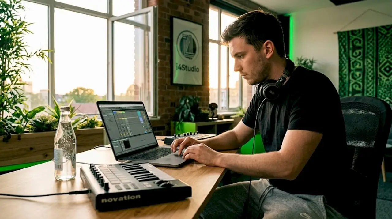 Laptop für Live-Performance mit Ableton und MIDI-Controllern 5 Muzikant zet zijn laptop met Ableton klaar voor het optreden