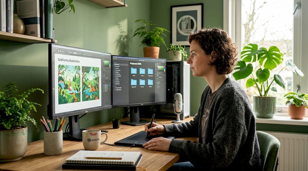 Een grafisch vormgever is bezig met het samenstellen van een pc die helemaal is afgestemd op zijn wensen.
