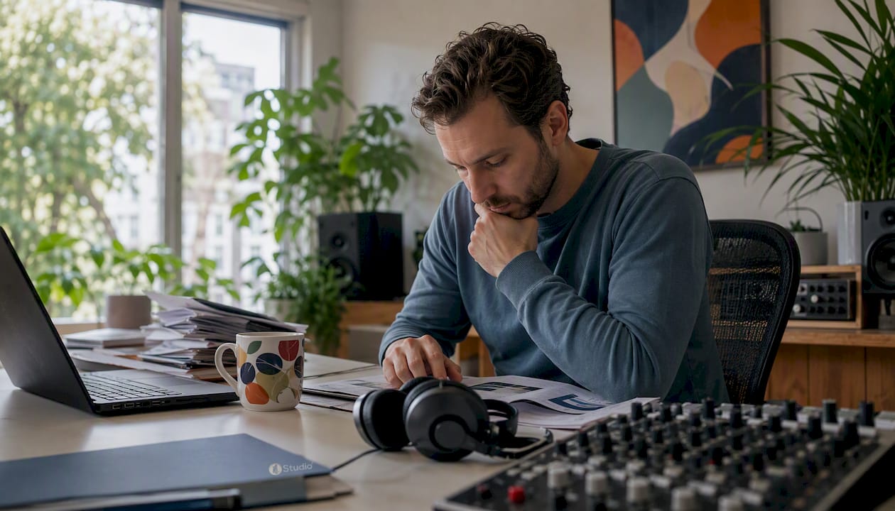 Alternativen zu da-x.de für Studios: Schnellvergleich 9 Een geluidstechnicus die de specificaties van verschillende studiocomponenten naast elkaar legt om te bepalen welke apparatuur het beste bij zijn projecten past.