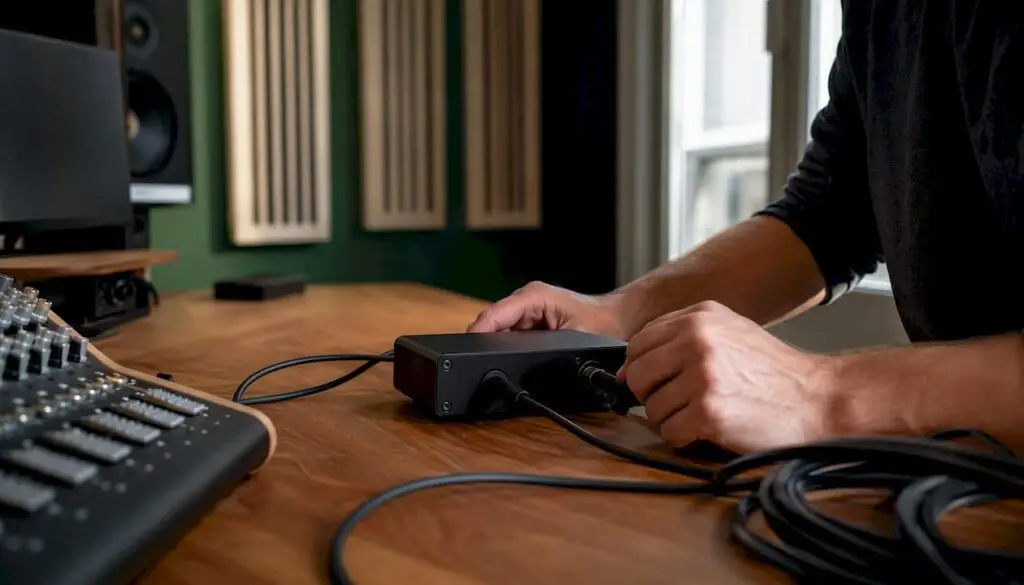 Iemand sluit een kabel aan op een bromonderdrukker.