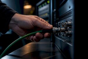 BNC-Kabel für die Studiosynchronisation angeschlossen