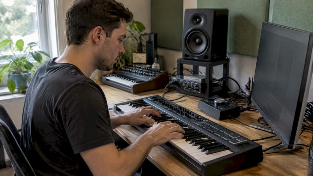 Der Produzent arbeitet in seinem eigenen Studio mit KI