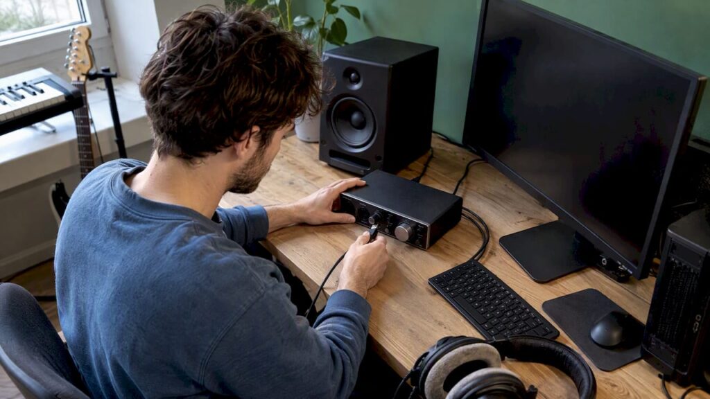 Audio-Interface und USB-Kabel bei der Windows-Diagnose